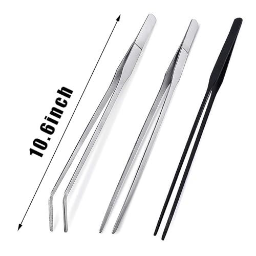 3Pcs Reptile Metal Feeding Tongs, Snake Tank Long Tweezers Fit Bearded Dragon Tarantula Spider Gecko Lizard Frog Turtle Ball Python Aquarium Terrarium