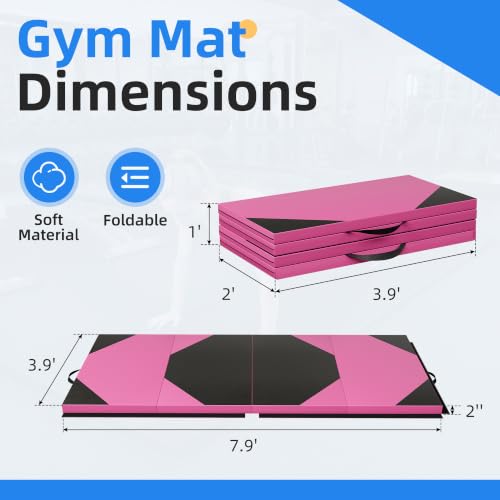 Polar Aurora 4'x8'x2 Thick Folding Gymnastics Exercise Mat Aerobics Stretching Yoga Mats - color: Pink-Black
