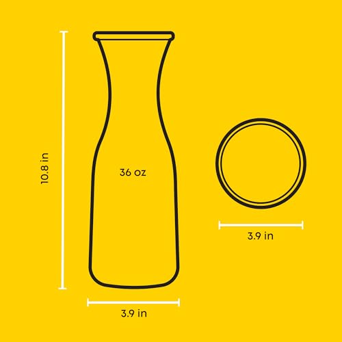 JoyJolt Glass Carafe with Lid, Set of 3 – 1 Liter Glass Pitcher for Mimosa Bar, Water, Iced Tea, Juice, Wine, Lemonade, Milk – Dishwasher Safe Beverage Drink Dispensers for Brunch, Parties