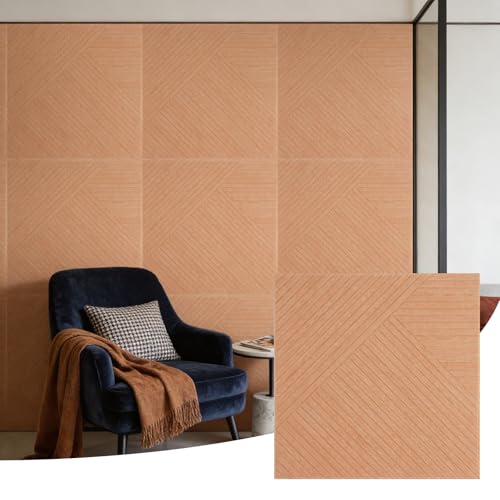 6 PCS Acoustical Wall Panels，23.6 x 23.6 Inch Self-adhesive Sound Absorbing Panels Decorative, Wood-Pattern Printing Soundproof Wall Panel for Home Office Studio,Triangle Log Light - color: Triangle Log Light