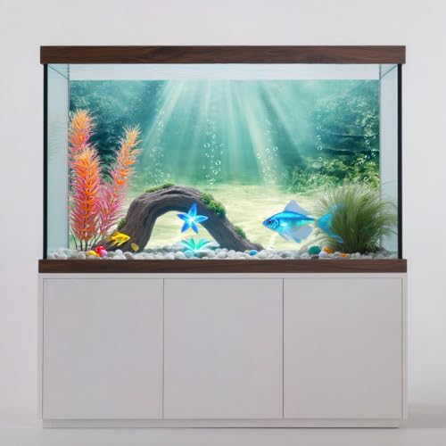 24X12 Inch Lush Aquatic Plant Aquarium Backdrop with Rising Bubbles - Underwater Ocean Floor Fish Tank Background Durable Polyester Decor - size: 24X12in
