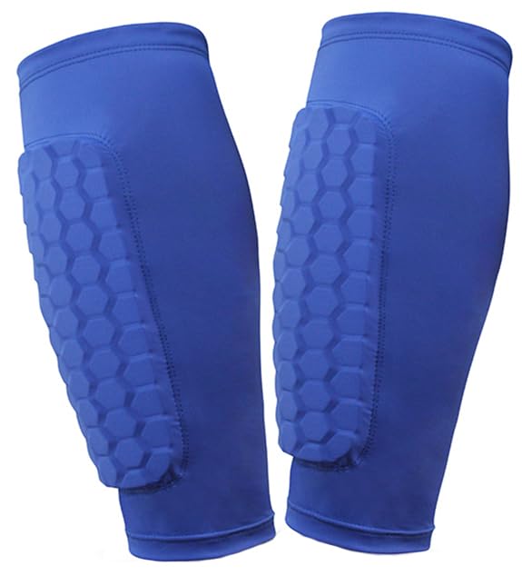 2 Pack Soccer Shin Guards Soccer Kids Adult, Soft Anti-Collision Soccer Shin Pad with EVA Honeycomb Pads, Shin Defender Shin Guard Sleeves - color: Blue, size: X-Large