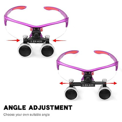 3.5x420MM Angle Adjustable Binocular Loupes Magnifier Glasses Loupes with Cloth Case (Purple) - color: Purple