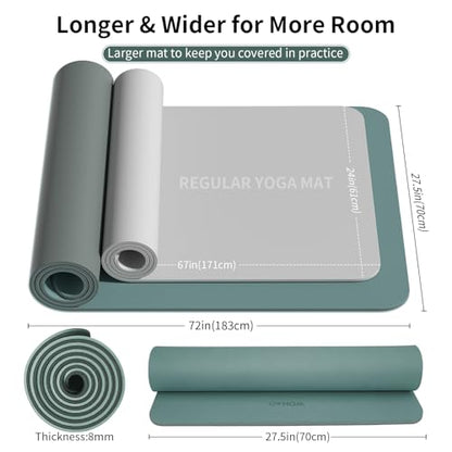 8mm Thick Yoga Mat Non Slip for Women Men - color: Dark green+Dark grey