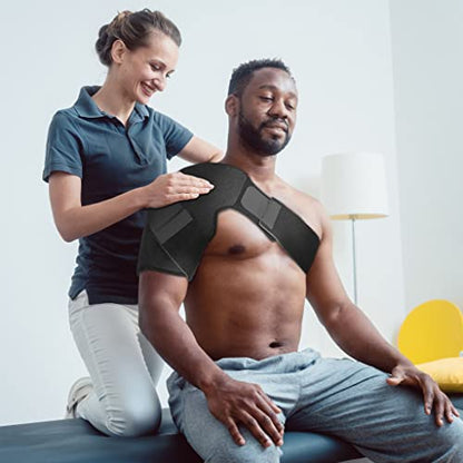 Universal Shoulder Compression Support – Hot and Cold Therapy System Adjustable Shoulder Brace with Direct Stick Packs & Dual Compression Straps – Breathable & Hypoallergenic Design - style: Shoulder