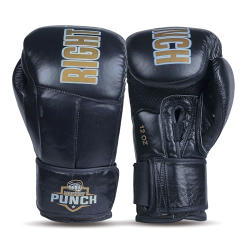 Leather Boxing Gloves for Men & Women | Ideal for Punching Bag, Sparring, MMA, Muay Thai, Kickboxing & Martial Arts - color: Black, size: 16 OZ