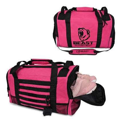Gym Duffle Bag- Workout, Boxing, MMA, Sports Bag with Shoes Compartment and Adjustable Shoulder Strap for Men and Women (Pink/Black) - color: Pink/Black