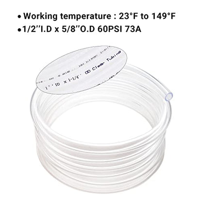 Clear Plastic Tubing 1/2" ID × 5/8" OD -100 Ft Dimensions 60PSI,Flexible Vinyl Tubing BPA Free Non-Toxic, Multipurpose Hybrid Clear Reinforced Tube with 2 Screw Clamps - size: 1/2'', style: 100 feet