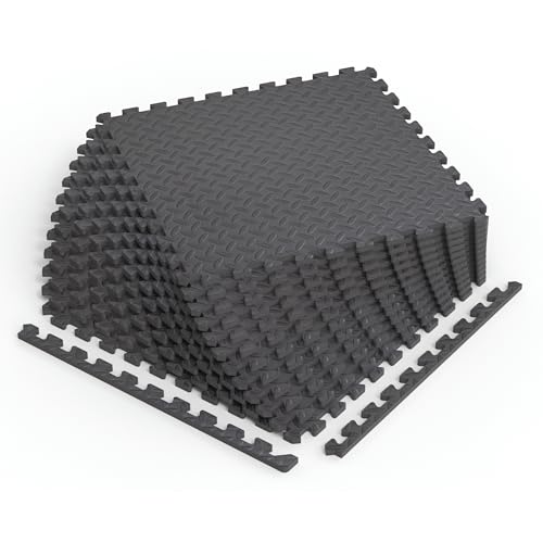 Norsk Foam Floor Gym Mats with Interlocking Tiles, .47" Thick, 24"x24", 12-Pack, 48 Square Feet, Diamond Plate Design, Grey - size: 12 Tiles - 48 Sq. Ft.