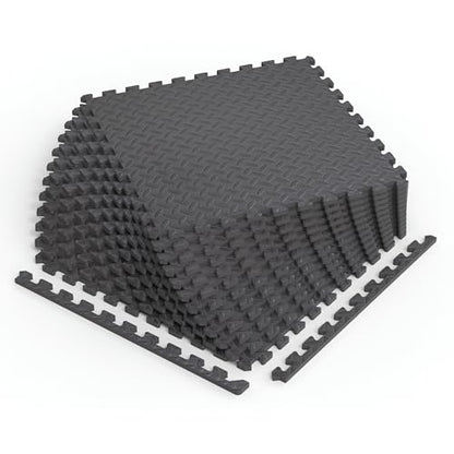 Norsk Foam Floor Gym Mats with Interlocking Tiles, .47" Thick, 24"x24", 12-Pack, 48 Square Feet, Diamond Plate Design, Grey - size: 12 Tiles - 48 Sq. Ft.