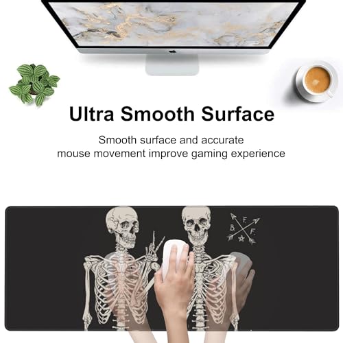 Human Skeletons Best Friends Desk Mat,Large Gothic Human Skeleton Gaming Keyboard Mouse Pad,Non-Slip Rubber Base Desk Pad Thick Stitched Edges Waterproof Mousepad Mouse Mat 31.5"x11.8" - color: Human Skeletons Best Friends