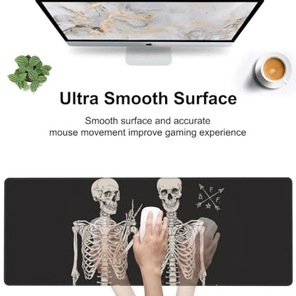 Human Skeletons Best Friends Desk Mat,Large Gothic Human Skeleton Gaming Keyboard Mouse Pad,Non-Slip Rubber Base Desk Pad Thick Stitched Edges Waterproof Mousepad Mouse Mat 31.5"x11.8" - color: Human Skeletons Best Friends