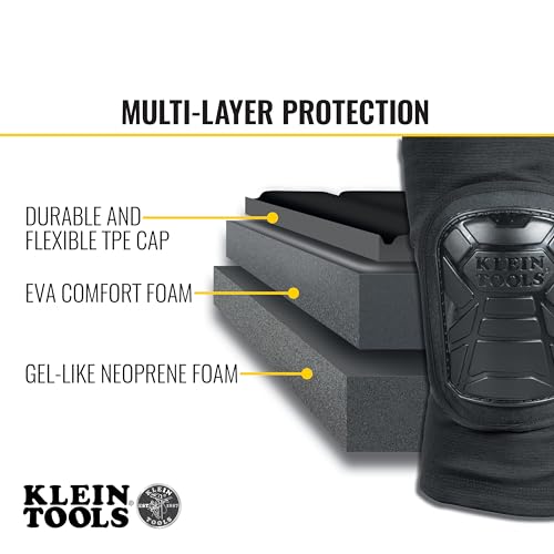 Klein Tools 60850 Tough-Flex Knee Sleeves for Work, Construction, Low-Profile Sleeve with Zipper, Gel-Like Foam, Black, XL/XXL - size: XL/XXL
