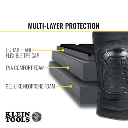 Klein Tools 60850 Tough-Flex Knee Sleeves for Work, Construction, Low-Profile Sleeve with Zipper, Gel-Like Foam, Black, XL/XXL - size: XL/XXL
