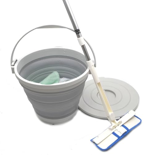 SAMMART 10L (2.64Gallon) Collapsible Fishing Bucket with Locking Lid - Portable Plastic Water Pail - Space Saving Outdoor Waterpot - Outdoor (1, Grey)