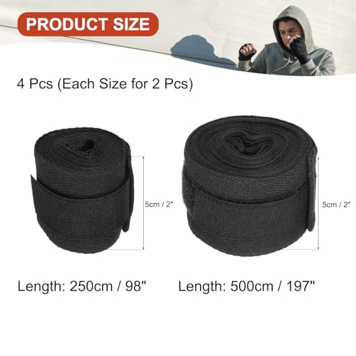 PATIKIL Boxing Hand Wraps Length Elastic Boxing Wraps - color: Black, size: 98 Inch/197 Inch
