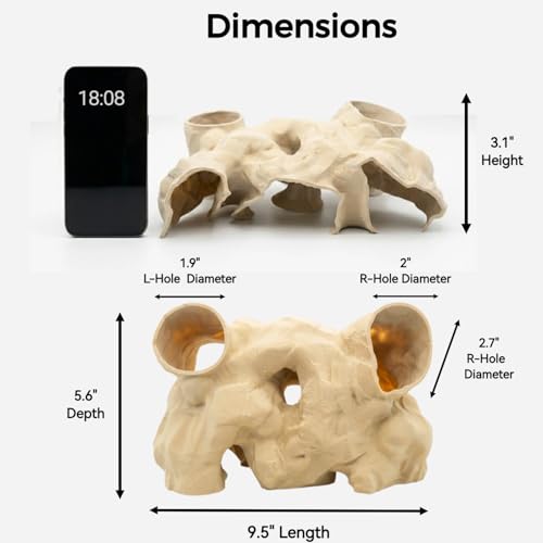 Large Aquarium Tunnel & Cave (9.5" L), 3D Printed Substrate Viewer Fish Hideout with Wide Top Entrances, Tank Decor for Small Fish, Corydoras, Betta & Shrimp- Set with 3 Mini Accessories (Yellow)