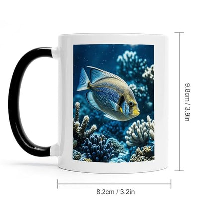 Ocean Fish Ceramic Coffee Mug 11oz with Black Handle Colored Inside Thick Non-Slip Base Heat Transfer Friendly Tea Cup Ideal for Hot Drinks Home Office And Gifting