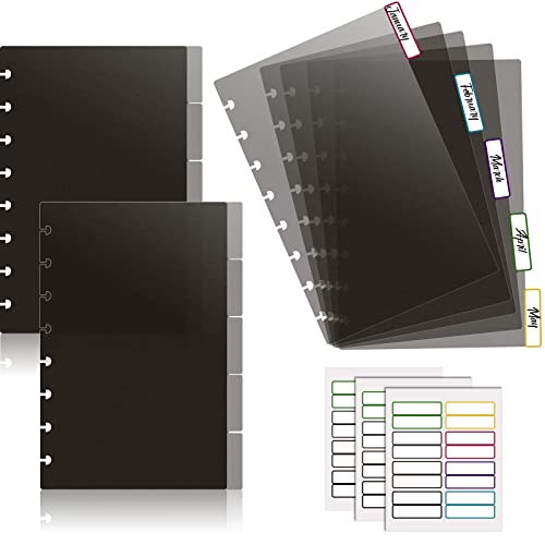 15 Sheets Junior Poly Tab Dividers for Discbound Notebooks Disc Bound Planner Supplies Dividers Tab Binder Index Notebook Accessories for Semi Transparent(Black) - color: Black