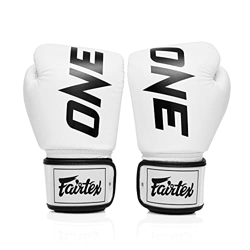 Fairtex BGV1 ONE Boxing Gloves, Leather Muay Thai MMA Kickboxing Training - color: White, size: 12 oz