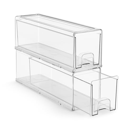 Sorbus Small Clear Stackable Storage Drawers – 2-Pack Plastic Organizer Bins with Handles – Stackable Pull-Out Storage Drawers for Closet, Pantry, Office, Bathroom, Craft, and Toy Organization
