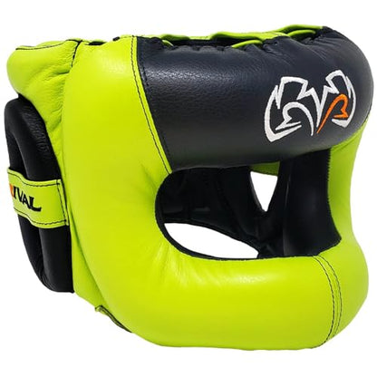 RIVAL Boxing RHGFS3 Face-Saver Sparring Headgear - Wide Eye Opening, Premium Leather, and Thermoplastic Inner Frame - color: Lime Green, size: Small-Medium