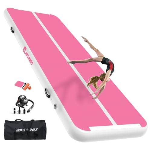 AKSPORT Gymnastics Air Mat Tumble Track Tumbling Mat Inflatable Floor Mats with Air Pump for Home Use/Tumble/Gym/Training/Cheerleading/Parkour/Beach/Park/Water - color: Double Pink, size: 13ftx3.3ftx4inch