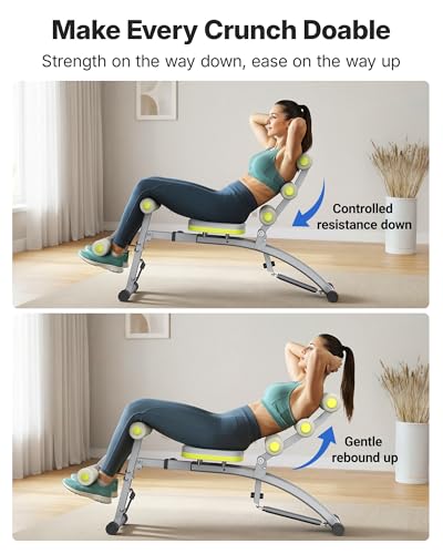 MERACH Ab Machine, Adjustable Ab Trainer, Sit Up Exercise Equipment 300LBS - color: Gray Green