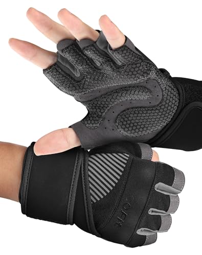 Breathable Workout Gloves, Antislip Weight Lifting Gym Gloves for Men Women, Superior Grip & Palm Protection for Weightlifting, Fitness, Exercise, Training - color: 5. Black and Gray (with Wrist Straps), size: Large