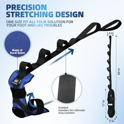 Foot and Calf Stretcher-Stretching Strap For Plantar Fasciitis, Heel Spurs, Foot Drop, Achilles Tendonitis & Hamstring. Yoga Foot & Leg Stretch Strap. (Blue) - color: Blue