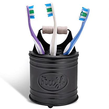 Autumn Alley Adorable Farmhouse Toothbrush Holder for Bathroom, Black Rustic Bathroom Accessories, Galvanized Country Decor, Fun black toothbrush holder with Rustic Design & Electric Toothbrush Holder