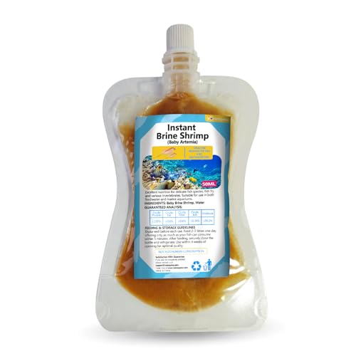 Instant Baby Brine Shrimp Fish Food - No Hatch High Protein Fry Food with Astaxanthin for Betta, Guppy, Discus, Tropical Fish, Corals, Jellyfish & Seahorses in Saltwater & Freshwater Aquarium (50ml)