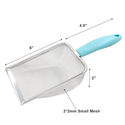 Hordion Cat Litter Scoop Stainless Steel Mesh Scooper, 2mm Mesh Non-Stick Coated Metal Litter Shovel Fine Sand Litter Scooper for Litter Box Kitten Pooper Lifter, Cyan