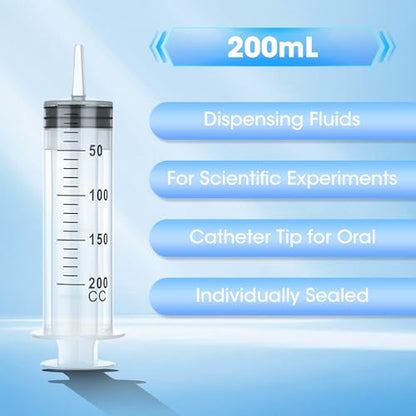 200ml Large Syringe for Thick Liquids, Plastic Syringe Without Needle for Scientific Labs, Oil, Lubricant Refilling, Individually Wrapped - style: 200cc