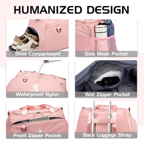 Marengo Gym Bag for Women & Men Lightweight Travel Duffle Bag with Shoe & Wet Compartment - for Travel, Sports, Dance, Yoga & Swimming Workout, Gifts for Women, Pink