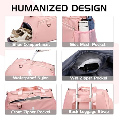 Marengo Gym Bag for Women & Men Lightweight Travel Duffle Bag with Shoe & Wet Compartment - for Travel, Sports, Dance, Yoga & Swimming Workout, Gifts for Women, Pink