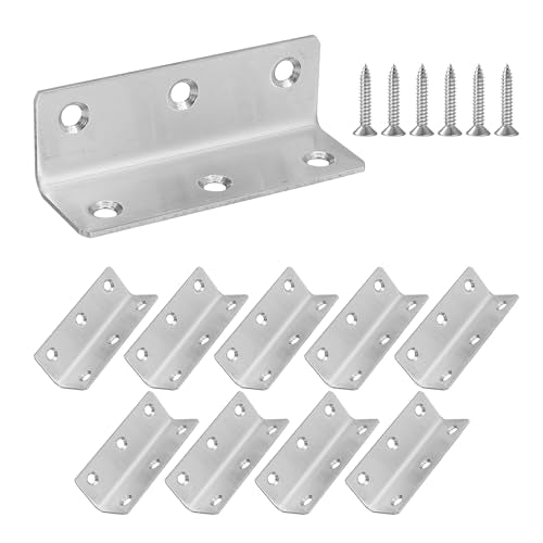 L Bracket, Heavy Duty Corner Brace, 10 Pack 3.2" Metal Shelf Bracket Angle Bracket for Shelves, Polished Silver Stainless Steel Braces for Wood Furniture - size: 3.2 Inch, style: Silver 10 Pack