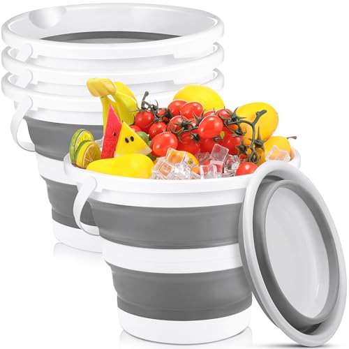 4 Pcs Collapsible Bucket 2.6 Gallon (10l) Foldable Collapsible Sand Bucket with Handle Small Cleaning Pail for Household Outdoor Car Washing Camping Beach Sand (Gray) - color: Gray, size: 2.6 Gallon