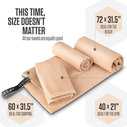VENTURE 4TH Quick Dry Microfiber Towel for Camping & Gym - Beige Large - color: Beige, size: 60.00" x 31.50"