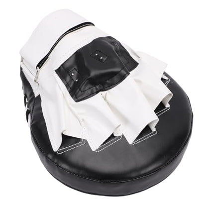 RiToEasysports Boxing Punching Mitt, PU Leather Curved Boxing Pad with Adjustable Strap, Training Hand Pad for Taekwondo Muay Thai, Adults Kids All Skill Levels - color: Black White