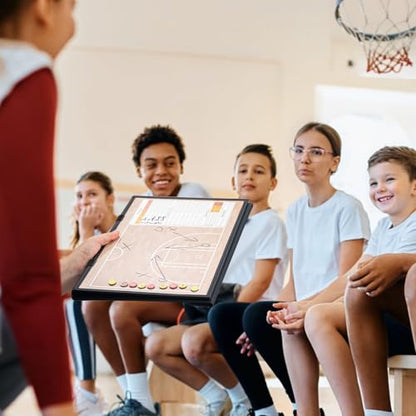 WISYOK Basketball Lineup Board, Magnetic, Foldable | 48 Cards, 2 Markers, Leather Covered, Portable Clipboard for Coaches, Game Strategy and Training - style: Basketball Leather