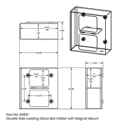 TrippNT 50951 Clear Acrylic Double Side Loading Glove Box Holder, Magnet Mount, 10" Width x 10" Height x 4" Depth - size: Double, style: Magnet Mount