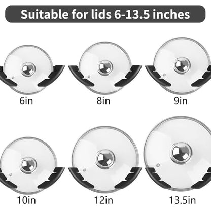 Universal Pot Lid Organizer, 2 Pack Inside Cabinet Door and Wall Mount Rack Holder for Kitchen, Fits Lids from 6 to 12 Inches (Black)