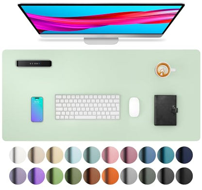 Aothia Large PU Leather Desk Pad Protector - Non-Slip Mouse Pad & Writing Mat for Office/Home, Waterproof, Easy to Clean (23.6" x 13.7", Aqua)