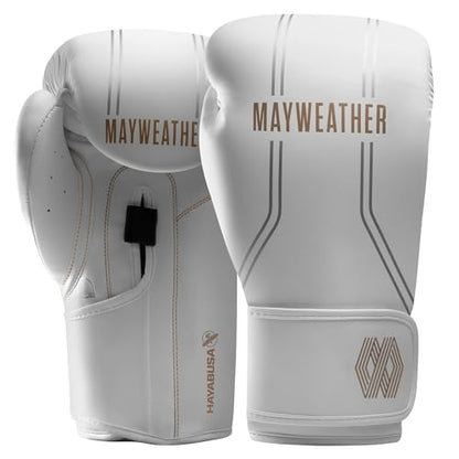Hayabusa Mayweather Contender Boxing Gloves for Men and Women - color: White/Gold, size: 16oz