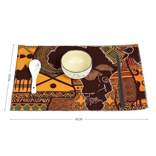 Placemat Set of 4 Washable Place Mats Heat Resistant African Map Ethnic Pattern Table Mats for Kitchen Non-Slip Placemats Wipeable Desktop Protection Mat for Dining Table - color: African Map Ethnic Pattern
