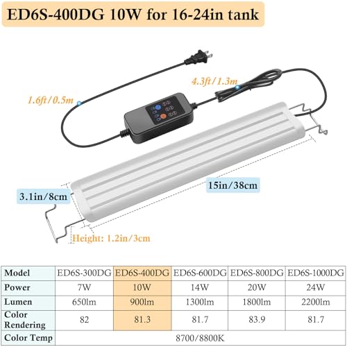 16-24in Plant Growth Aquarium LED Light with Timer, Full Spectrum Auto 24/7 Lighting Cycle& 10-Level Brightness Adjustment, Fish Tank Light with Extendable Brackets - style: 16-24in