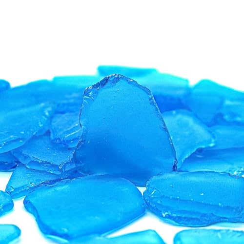 Large Caribbean Blue Sea Glass Pieces for Crafts, 31 oz Non-Dyed Frosted Glass, 1.2–2 in Beach Glass Look for Christmas Tree DIY, Wreath Decor, Vase Filler, Centerpieces & Coastal Decor