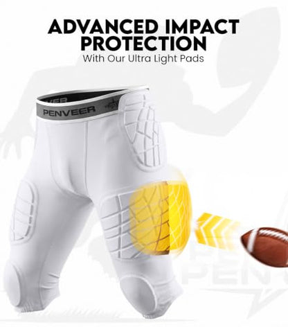 7 Pad Football Girdle Youth with Cup Pocket & Integrated Padding - color: White, size: Medium