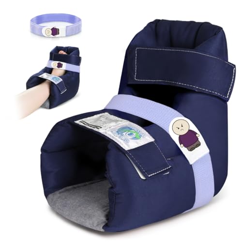 EZ Assitive Heel Protector Sleeves – Open Heel Design for Pressure Relief, Adjustable Straps, Soft & Breathable Fabric, Fits Both Feet (1pc) – Ideal for Bedridden, Elderly & Diabetic Care - color: Navy Blue